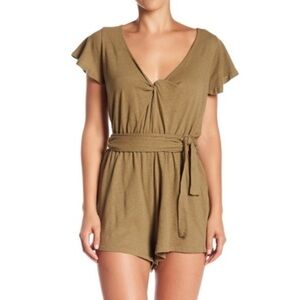 Free People Ballerina Tie Waist Linen Blend Romper